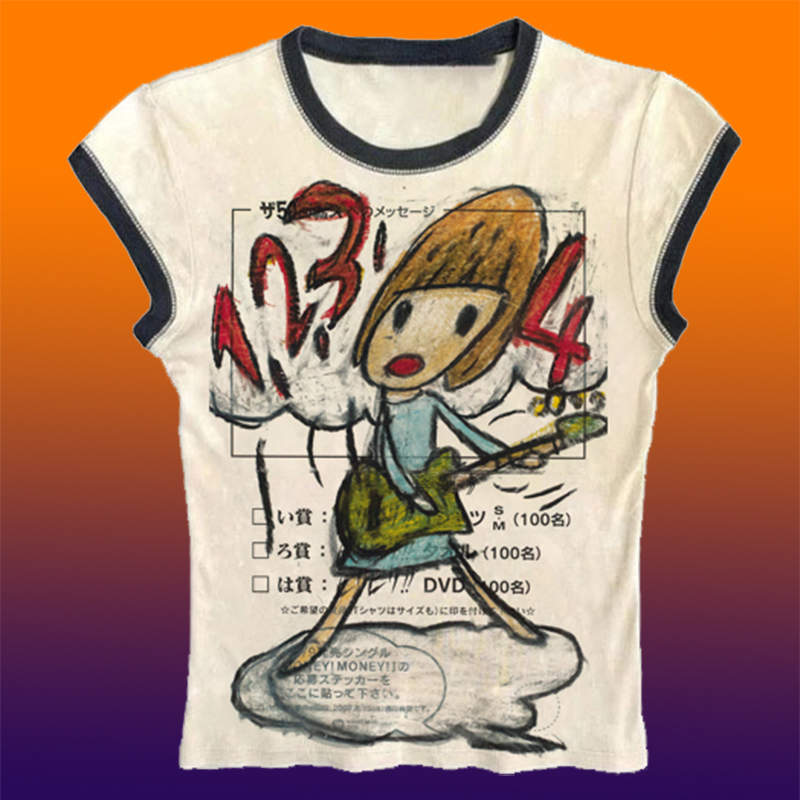 Y2K Graphic Baby Tee Crop - Y2K 한국 인기 의류 Emo Summer