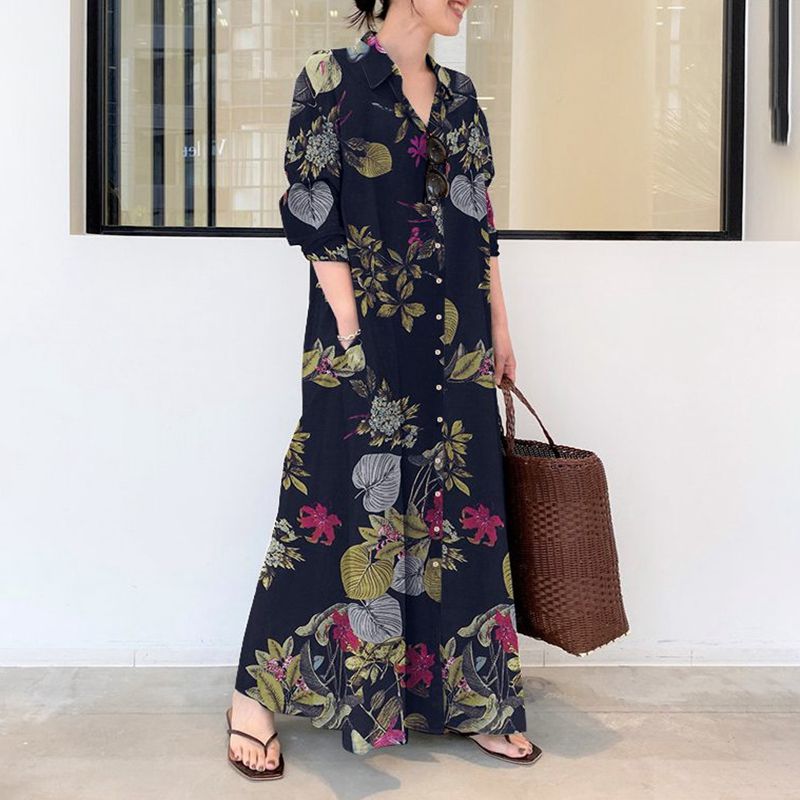 Casual Loose Linen Shirt Dress - 가을 뉴 플러스 사이즈 캐주얼 코튼과