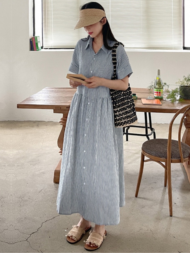 레트로 한국 스타일 루즈핏 슬리밍 스트라이프 셔츠 드레 - Casual Loose Linen Shirt Dress 리뷰 및 가격