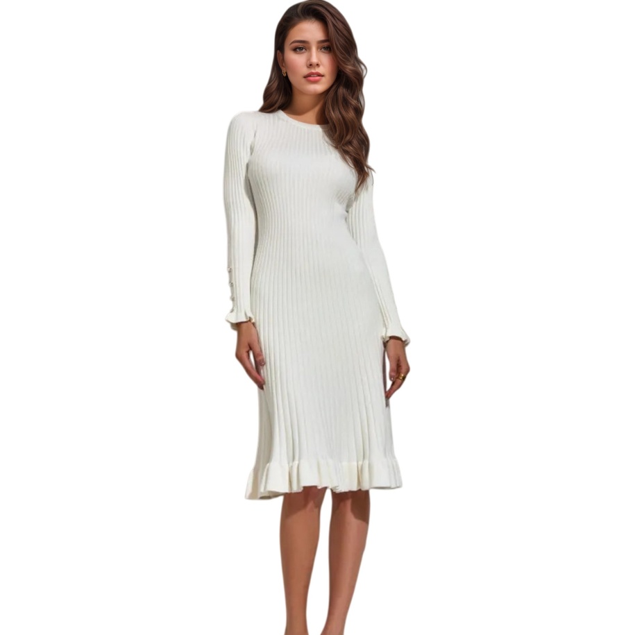 여성용 골지 니트 긴팔 바디콘 드레스 - 우아한 화이트 - Bodycon Long Sleeve Ribbed Dress 리뷰 및 가격