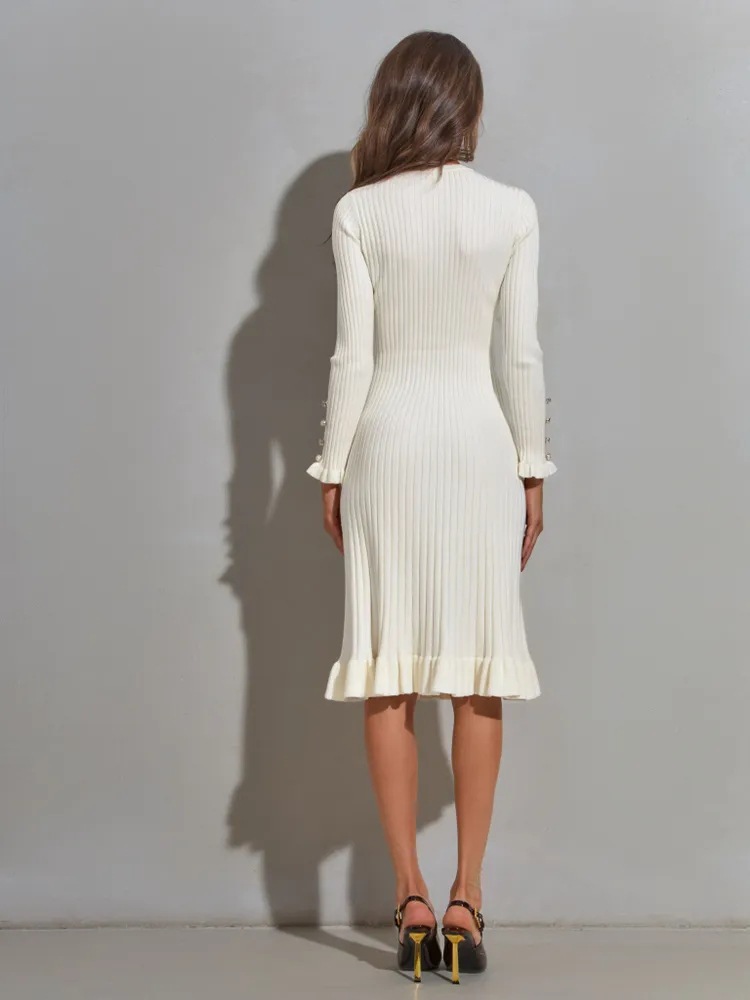 여성용 골지 니트 긴팔 바디콘 드레스 - 우아한 화이트 - Bodycon Long Sleeve Ribbed Dress 리뷰 및 가격