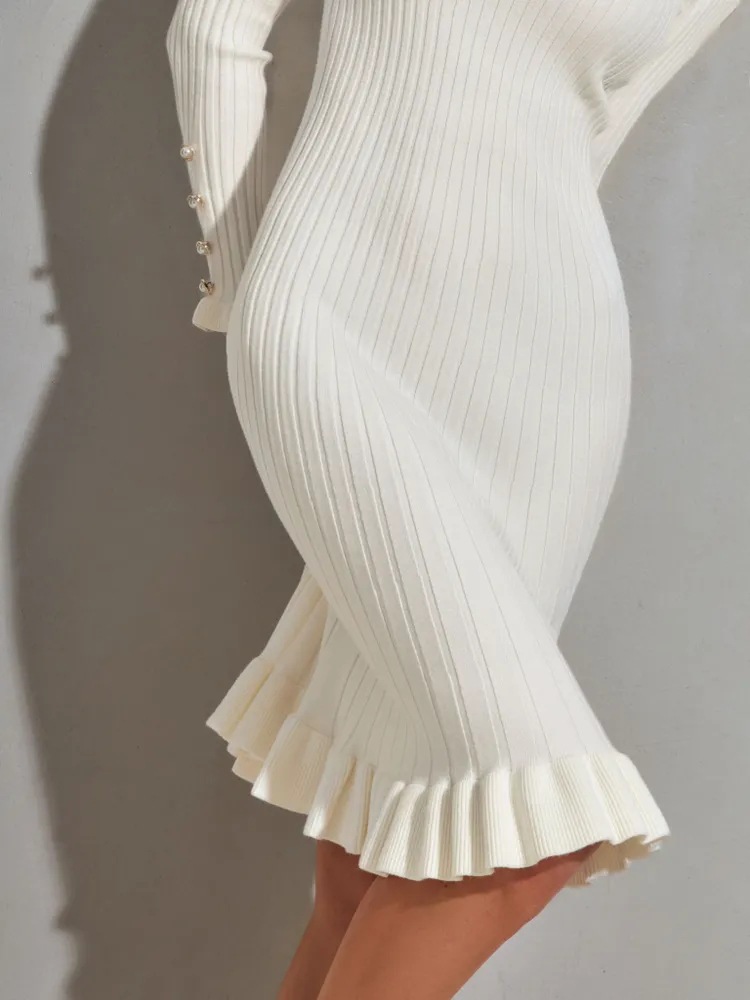 여성용 골지 니트 긴팔 바디콘 드레스 - 우아한 화이트 - Bodycon Long Sleeve Ribbed Dress 리뷰 및 가격
