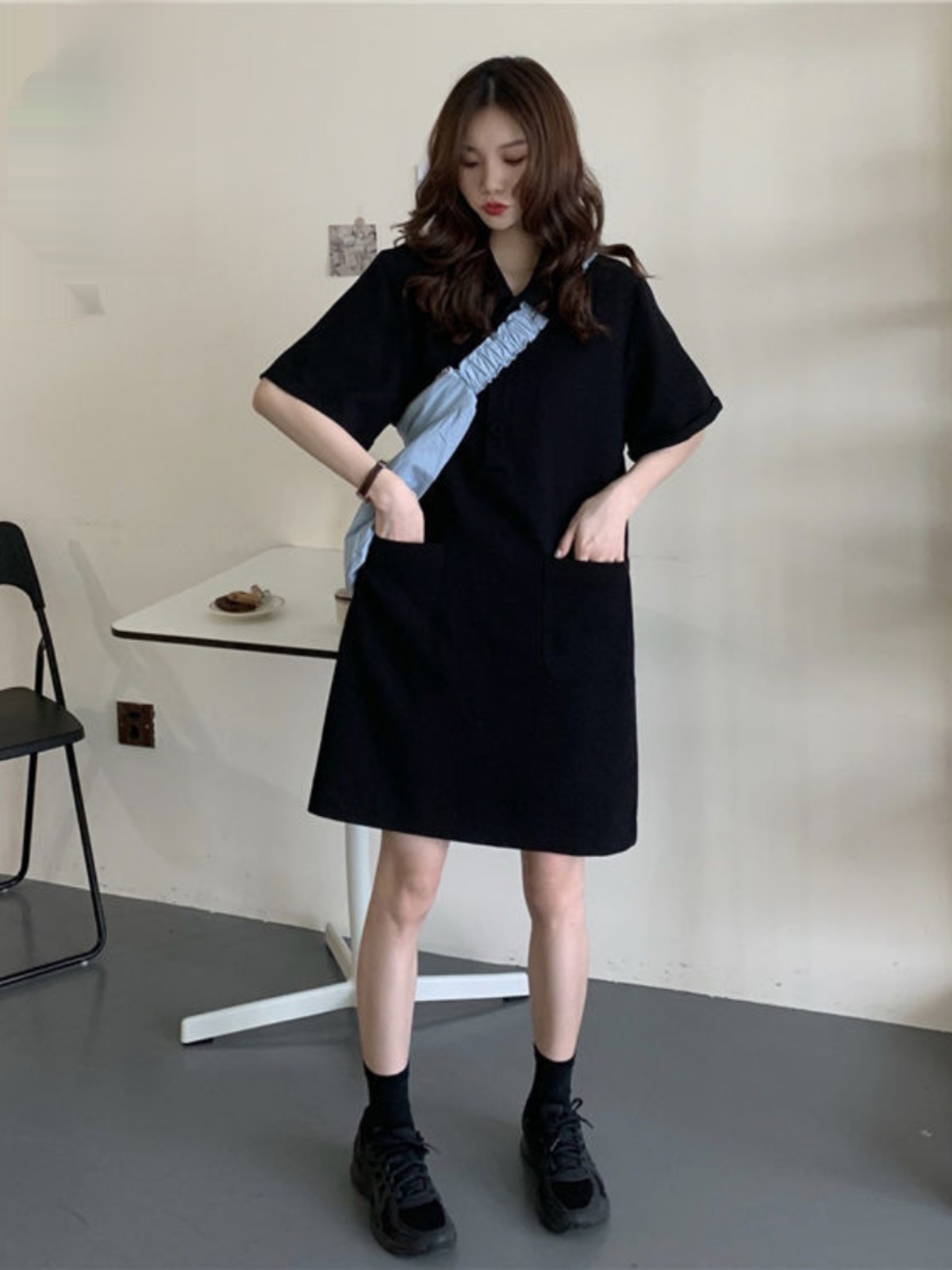 플러스 사이즈 A라인 드레스 칼라 반팔 여름 셔츠 드레 - Korean Style A Line Shirt Dress 리뷰 및 가격