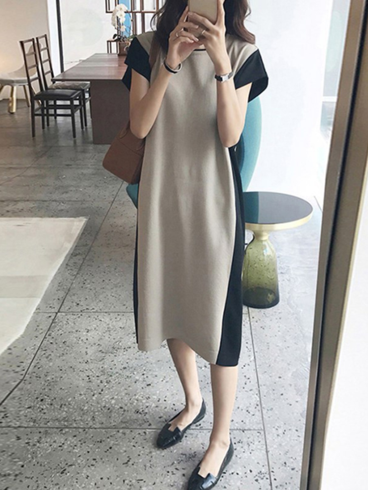 슬리밍 효과 미디 길이 조끼 티셔츠 드레스 하이웨이스트 - Korean Style A Line Shirt Dress 리뷰 및 가격
