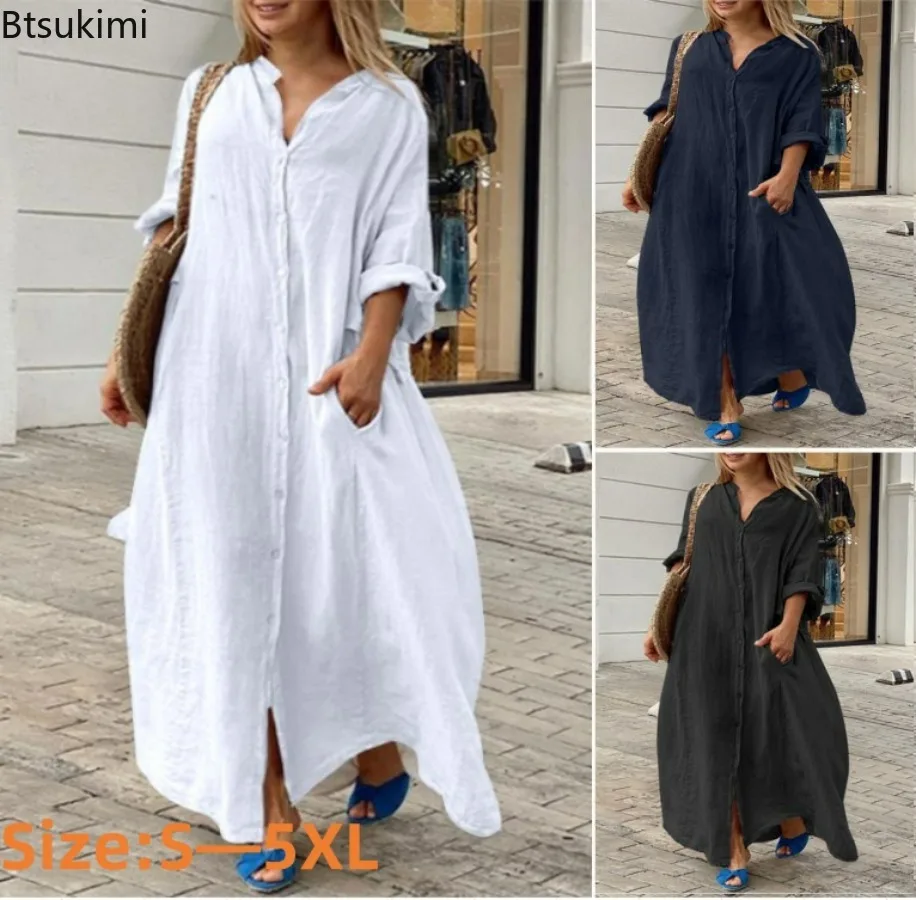 2026 여성 캐주얼 코튼 린넨 롱 드레스 솔리드 긴팔 - Casual Loose Linen Shirt Dress 리뷰 및 가격