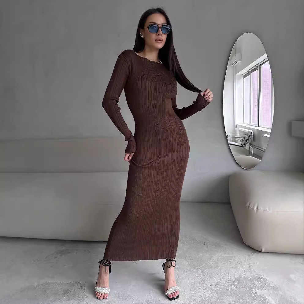 여성용 우아한 크루넥 허리 라인 강조 슬리밍 리브 니트 - Bodycon Long Sleeve Ribbed Dress 리뷰 및 가격