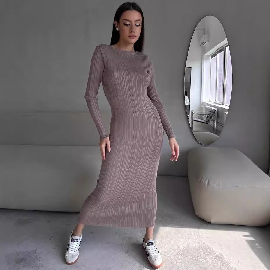 여성용 우아한 크루넥 허리 라인 강조 슬리밍 리브 니트 - Bodycon Long Sleeve Ribbed Dress 리뷰 및 가격