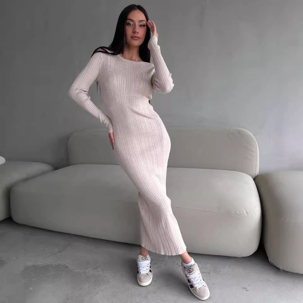 여성용 우아한 크루넥 허리 라인 강조 슬리밍 리브 니트 - Bodycon Long Sleeve Ribbed Dress 리뷰 및 가격