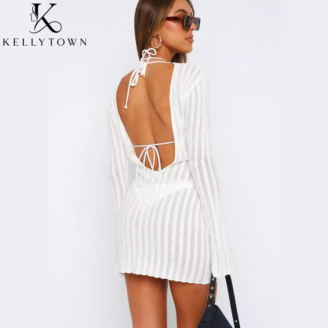 백리스 드레스 섹시한 골지 니트 미니 드레스 여성 가을 - Bodycon Long Sleeve Ribbed Dress 리뷰 및 가격