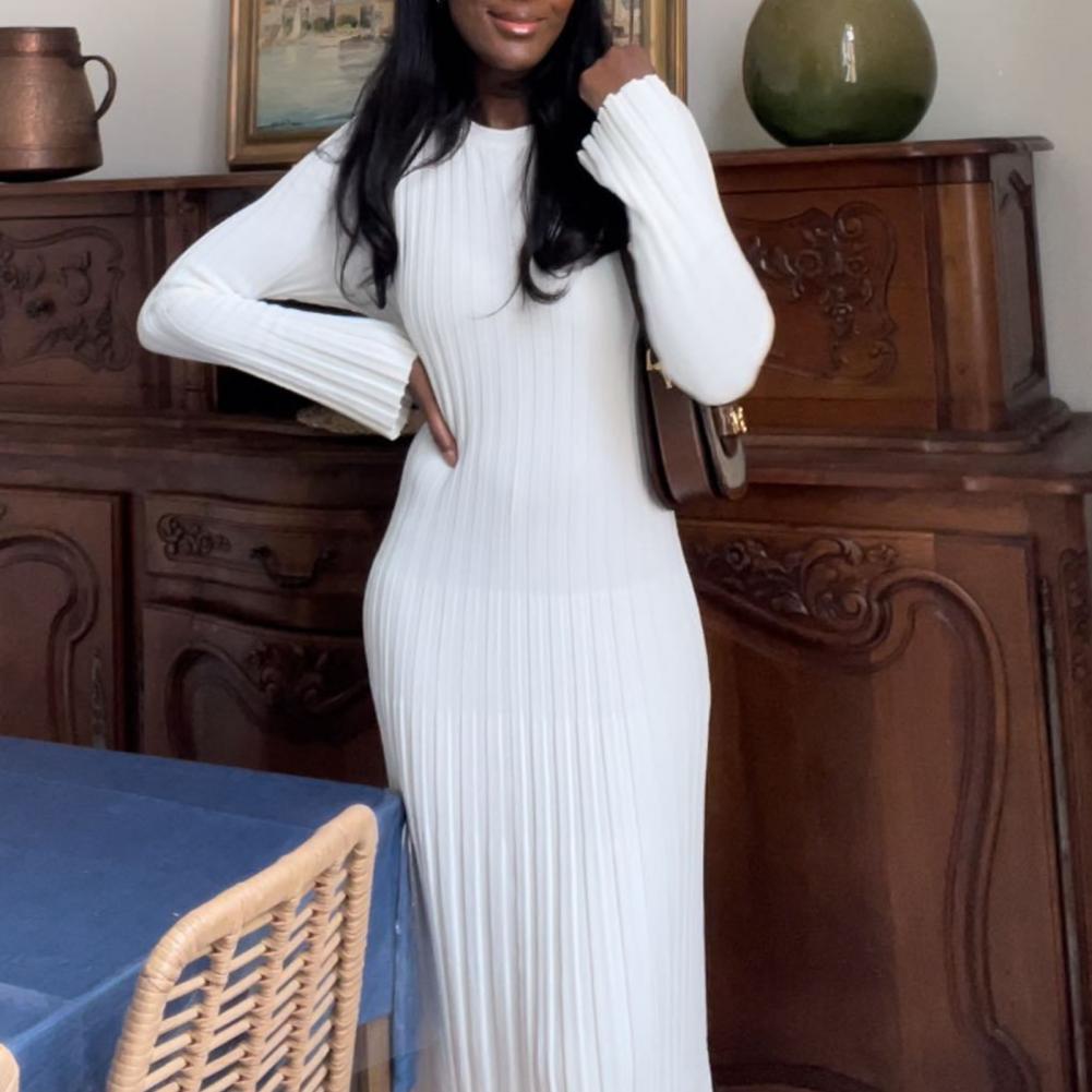 골지 니트 드레스 여성용 긴팔 니트 맥시 드레스 크루넥 - Bodycon Long Sleeve Ribbed Dress 리뷰 및 가격