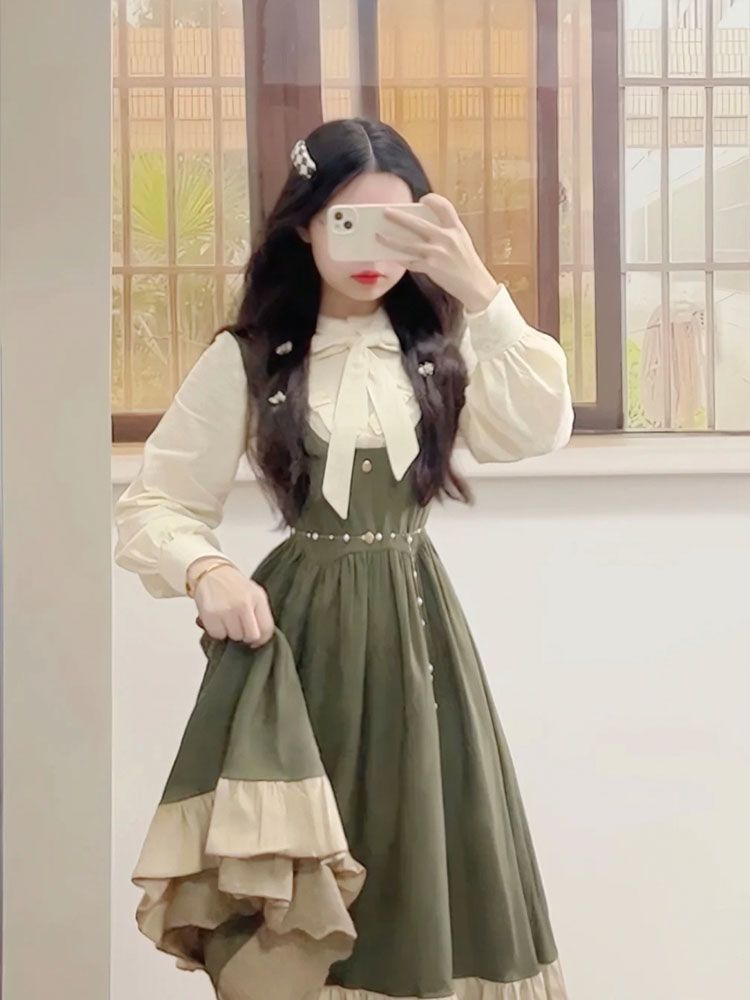 2025 신상 일본 한국 귀여운 프레피 로리타 디자인  - Korean Style A Line Shirt Dress 리뷰 및 가격