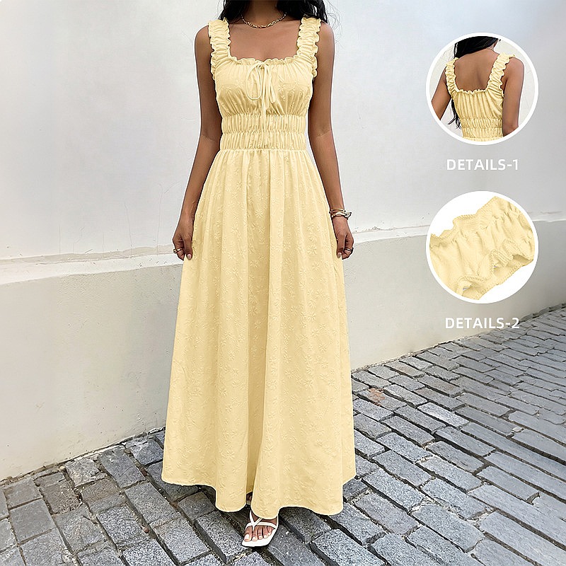 여름 민소매 스퀘어 넥 드레스 프렌치 빈티지 롱 드레스 - Boho Summer Beach Maxi Dress 리뷰 및 가격