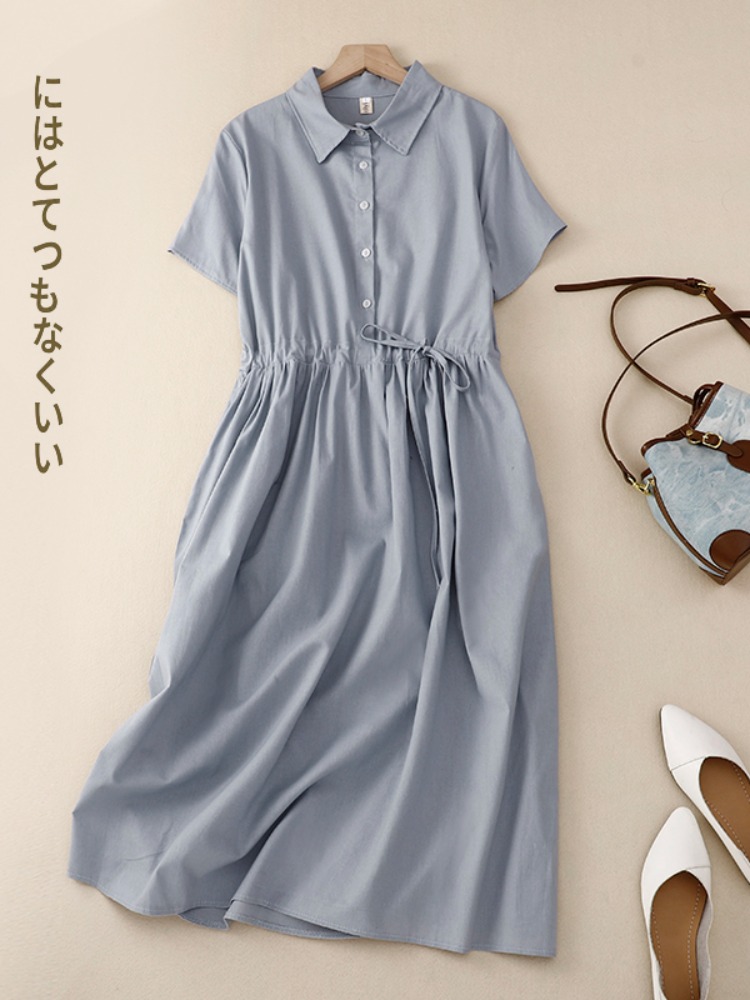 아울렛 코튼 린넨 여성 원피스 여름 우아한 허리 라인  - Korean Style A Line Shirt Dress 리뷰 및 가격
