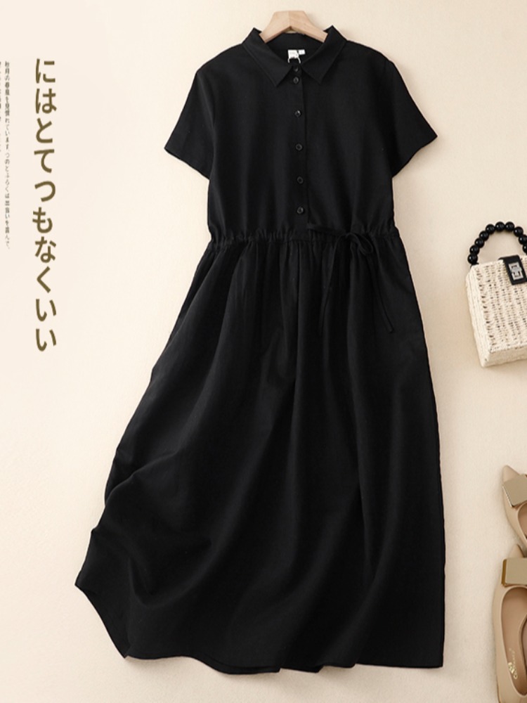 아울렛 코튼 린넨 여성 원피스 여름 우아한 허리 라인  - Korean Style A Line Shirt Dress 리뷰 및 가격